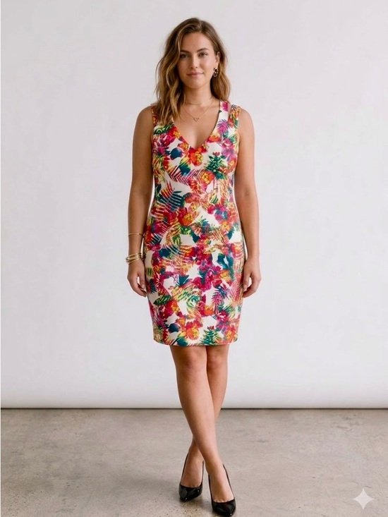 Guess Dresses & Skirts - GUESS Tropical Floral Cross-Back Bodycon Dress V-Neck US 10 ✨EUC